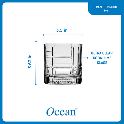 Ocean Glass Traze FTR Rocks Glasses (4-Pieces), 12-ounce, Dishwasher Safe