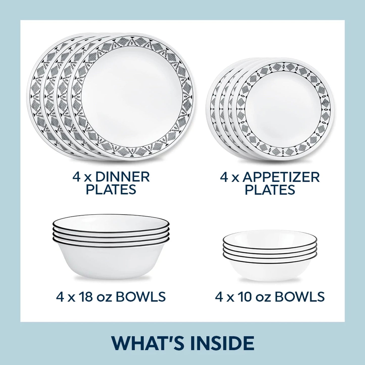 Corelle® Cusco 16-piece Mugless Dinnerware Set, Service for 4